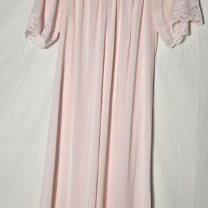 Vintage Shadow Line  Elegant Pink Lace Trim Nightgown S